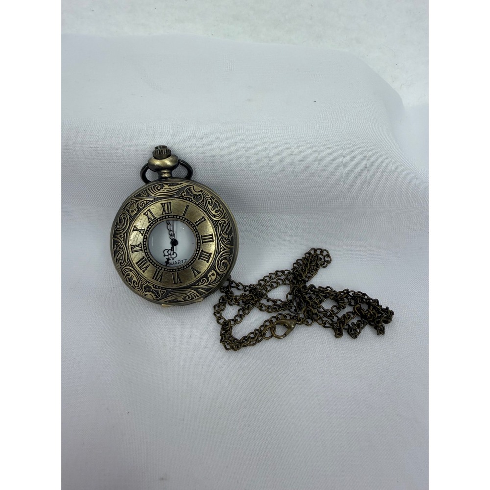 Vintage Style Bronze Quartz Pocket Watch Floral Engraved Steampunk Hunter Case